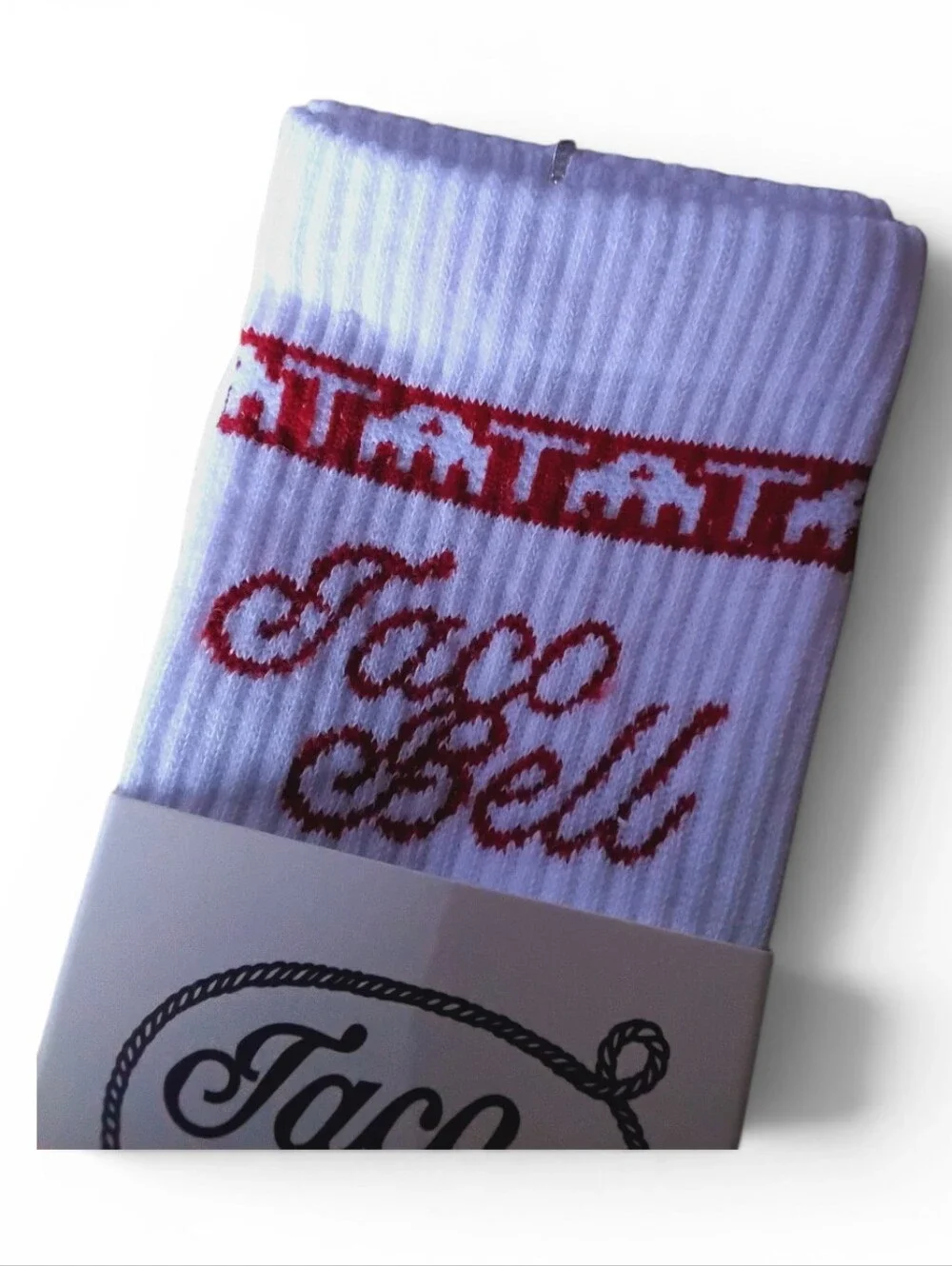 NWT - Taco Bell White Red Crew Socks 100% Cotton